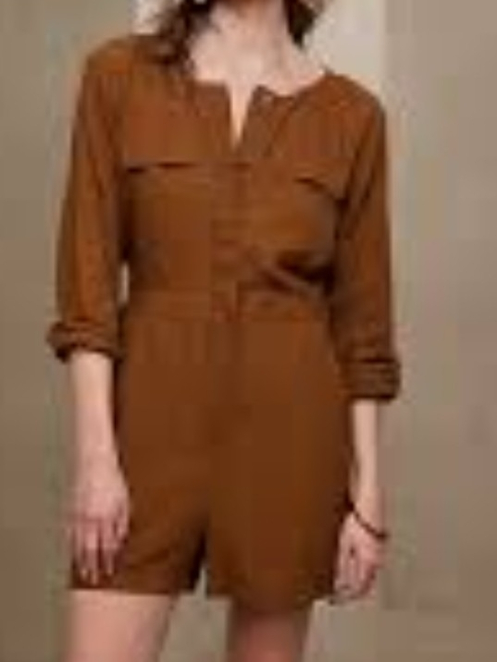 Banana Republic Rust Brown Long Sleeve Utility Romper